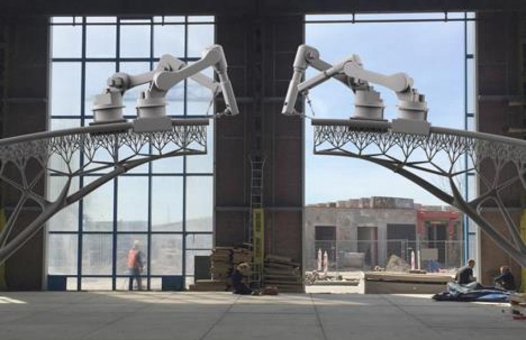 The bridge took four robots, pounds of stainless steel and six months of printing to complete